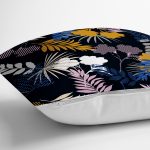 - 8501 - Realhomes  Siyah Zeminli Renkli Yaprak Desenli Dijital Baskılı Modern Yastık Kırlent Kılıfı Realhomes