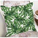 - 8502 - Realhomes Beyaz Zemin Üzerinde Yeşil Yaprak Desenli Yastık Kırlent Kılıfı Realhomes