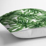 - 8502 - Realhomes Beyaz Zemin Üzerinde Yeşil Yaprak Desenli Yastık Kırlent Kılıfı Realhomes