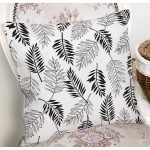 - 8503 - Realhomes Beyaz Zemin Üzerinde Siyah Yaprak Desenli Yastık Kırlent Kılıfı Realhomes