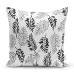 - 8503 - Realhomes Beyaz Zemin Üzerinde Siyah Yaprak Desenli Yastık Kırlent Kılıfı Realhomes