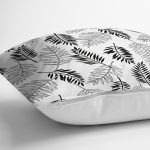 - 8503 - Realhomes Beyaz Zemin Üzerinde Siyah Yaprak Desenli Yastık Kırlent Kılıfı Realhomes