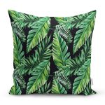 - 8507 - Realhomes Siyah Zemin Üzerinde Yaprak Desenli Dijital Baskılı Modern Yastık Kırlent Kılıfı Realhomes