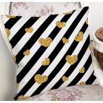 - 8509 - Realhomes Beyaz Zeminli Gold Detaylı Kalp Dijital Baskılı Modern Yastık Kırlent Kılıfı Realhomes