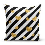 - 8509 - Realhomes Beyaz Zeminli Gold Detaylı Kalp Dijital Baskılı Modern Yastık Kırlent Kılıfı Realhomes