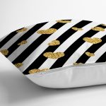 - 8509 - Realhomes Beyaz Zeminli Gold Detaylı Kalp Dijital Baskılı Modern Yastık Kırlent Kılıfı Realhomes