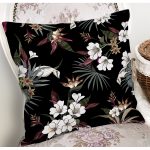 Siyah Zeminli Beyaz Çiçek Desenli Dijital Baskılı Modern Yastık Kırlent Kılıfı Realhomes