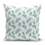- 8513 - Realhomes Beyaz Zemin Üzerinde Yeşil Yaprak Desenli Yastık Kırlent Kılıfı Realhomes