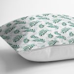 - 8513 - Realhomes Beyaz Zemin Üzerinde Yeşil Yaprak Desenli Yastık Kırlent Kılıfı Realhomes