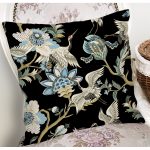 - 8514 - Realhomes Siyah Zemin Üzerinde Rengarenk Çiçek Desenli Yastık Kırlent Kılıfı Realhomes