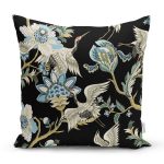 - 8514 - Realhomes Siyah Zemin Üzerinde Rengarenk Çiçek Desenli Yastık Kırlent Kılıfı Realhomes