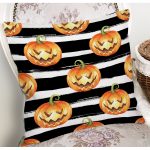 - 8519 - Realhomes Beyaz Zemin Üzerinde Siyah Çizgili Bal Kabağı Desenli Yastık Kırlent Kılıfı Realhomes