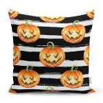 - 8519 - Realhomes Beyaz Zemin Üzerinde Siyah Çizgili Bal Kabağı Desenli Yastık Kırlent Kılıfı Realhomes
