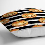 - 8519 - Realhomes Beyaz Zemin Üzerinde Siyah Çizgili Bal Kabağı Desenli Yastık Kırlent Kılıfı Realhomes