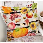 - 8521 - Realhomes Renkli Zemin Üzerinde Siyah Çizgili Bal Kabağı Desenli Yastık Kırlent Kılıfı Realhomes