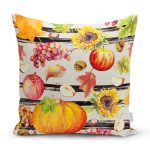 - 8521 - Realhomes Renkli Zemin Üzerinde Siyah Çizgili Bal Kabağı Desenli Yastık Kırlent Kılıfı Realhomes