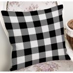 Beyaz Zeminli Siyah Ekose Desenli Dijital Baskılı Modern Yastık Kırlent Kılıfı Realhomes