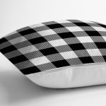 Beyaz Zeminli Siyah Ekose Desenli Dijital Baskılı Modern Yastık Kırlent Kılıfı Realhomes