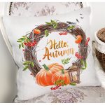 - 8523 - Realhomes Beyaz Zeminli Bal Kabağı Desenli Dijital Baskılı Modern Yastık Kırlent Kılıfı Realhomes