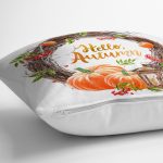 - 8523 - Realhomes Beyaz Zeminli Bal Kabağı Desenli Dijital Baskılı Modern Yastık Kırlent Kılıfı Realhomes