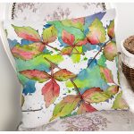 Beyaz Zeminli Renkli Yaprak Desenli Dijital Baskılı Modern Yastık Kırlent Kılıfı Realhomes