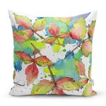 Beyaz Zeminli Renkli Yaprak Desenli Dijital Baskılı Modern Yastık Kırlent Kılıfı Realhomes