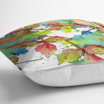 Beyaz Zeminli Renkli Yaprak Desenli Dijital Baskılı Modern Yastık Kırlent Kılıfı Realhomes