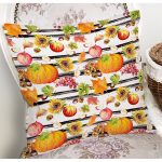 - 8525 - Realhomes Beyaz Zemin Üzerinde Siyah Çizgili Bal Kabağı Desenli Yastık Kırlent Kılıfı Realhomes