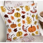 Beyaz Zemin Üzerinde Sonbahar Desenli Bal Kabağı Modern Yastık Kırlent Kılıfı Realhomes