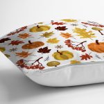 Beyaz Zemin Üzerinde Sonbahar Desenli Bal Kabağı Modern Yastık Kırlent Kılıfı Realhomes