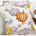 - 8529 - Realhomes  Beyaz Zeminli Bal Kabağı Desenli Dijital Baskılı Modern Yastık Kırlent Kılıfı Realhomes