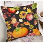 - 8530 - Realhomes Siyah Zeminli Bal Kabağı Desenli Dijital Baskılı Modern Yastık Kırlent Kılıfı Realhomes