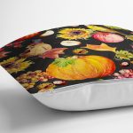 - 8530 - Realhomes Siyah Zeminli Bal Kabağı Desenli Dijital Baskılı Modern Yastık Kırlent Kılıfı Realhomes