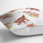 - 8531 - Realhomes Beyaz Zeminli Sonbahar Yaprak Desenli Dijital Baskılı Modern Yastık Kırlent Kılıfı Realhomes