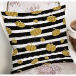 - 8533 - Realhomes  Beyaz Zemin Üzerinde Siyah Çizgili Gold Detaylı Bal Kabağı Yastık Kırlent Kılıfı Realhomes