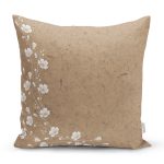 Pastel Zeminli Beyaz Yaprak Desenli Dijital Baskılı Modern Yastık Kırlent Kılıfı Realhomes