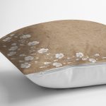 Pastel Zeminli Beyaz Yaprak Desenli Dijital Baskılı Modern Yastık Kırlent Kılıfı Realhomes