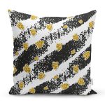 - 8535 - Realhomes Beyaz Zemin Üzerinde Siyah Çizgili Gold Detaylı Çilek Desenli Yastık Kılıfı Realhomes