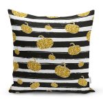 Beyaz Zemin Üzerinde Gold Detaylı Bal Kabağı Desenli Yastık Kırlent Kılıfı Realhomes