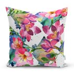 - 8537 - Realhomes Beyaz Zemin Üzerinde Rengarenk Çiçek Desenli Yastık Kırlent Kılıfı Realhomes