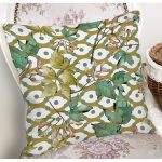 - 8538 - Realhomes Beyaz Zemin Üzerinde Yeşil Puantiyeli Yaprak Desenli Yastık Kırlent Kılıfı Realhomes