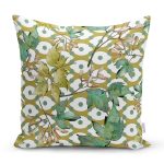 - 8538 - Realhomes Beyaz Zemin Üzerinde Yeşil Puantiyeli Yaprak Desenli Yastık Kırlent Kılıfı Realhomes