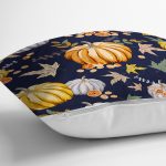 - 8540 - Realhomes  Renkli Zeminli Bal Kabağı Desenli Dijital Baskılı Modern Yastık Kırlent Kılıfı Realhomes