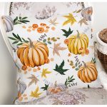 - 8541 - Realhomes Beyaz Zeminli Bal Kabağı Desenli Dijital Baskılı Modern Yastık Kırlent Kılıfı Realhomes