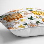 - 8541 - Realhomes Beyaz Zeminli Bal Kabağı Desenli Dijital Baskılı Modern Yastık Kırlent Kılıfı Realhomes