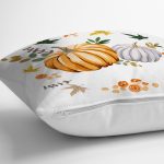 - 8543 - Realhomes Beyaz Zeminli Bal Kabağı Desenli Dijital Baskılı Modern Yastık Kırlent Kılıfı Realhomes