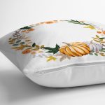 - 8545 - Realhomes  Beyaz Zeminli Bal Kabağı Desenli Dijital Baskılı Modern Yastık Kırlent Kılıfı Realhomes