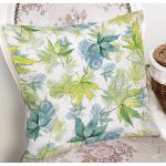 - 8548 - Realhomes  Beyaz Zemin Üzerinde Yeşil Renkli Yaprak Desenli Modern Yastık Kırlent Kılıfı Realhomes