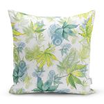 - 8548 - Realhomes  Beyaz Zemin Üzerinde Yeşil Renkli Yaprak Desenli Modern Yastık Kırlent Kılıfı Realhomes