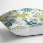 - 8548 - Realhomes  Beyaz Zemin Üzerinde Yeşil Renkli Yaprak Desenli Modern Yastık Kırlent Kılıfı Realhomes